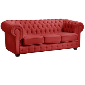 Chesterfield-Sofa MAX WINZER Windsor Sofas Gr. B/H/T: 205 cm x 75 cm x 96 cm, Leder, 3-Sitzer, rot Chesterfieldsofas