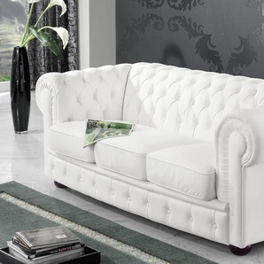 Chesterfield-Sofa MAX WINZER Windsor Sofas Gr. B/H/T: 205 cm x 75 cm x 96 cm, Leder, 3-Sitzer, weiß Chesterfieldsofas