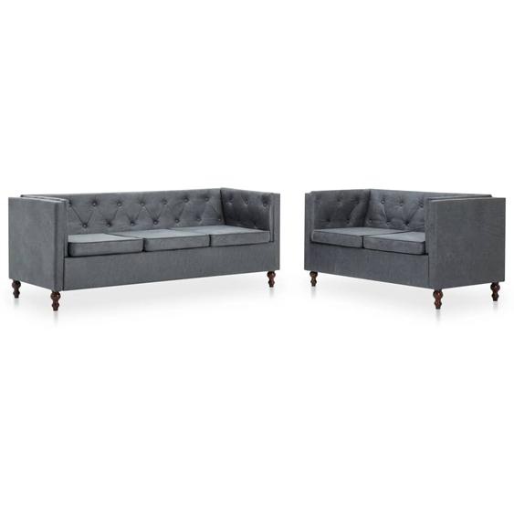 Chesterfield Sofa-Set 2-tlg. Stoffpolsterung Grau