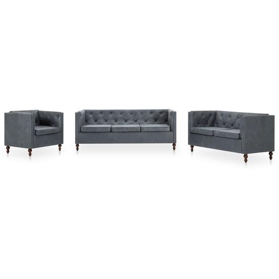 Chesterfield Sofa-Set 3-tlg. Stoffpolsterung Grau