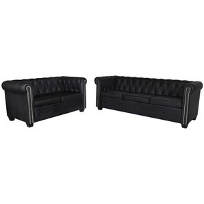 Chesterfield-Sofas 2-Sitzer und 3-Sitzer Kunstleder Schwarz