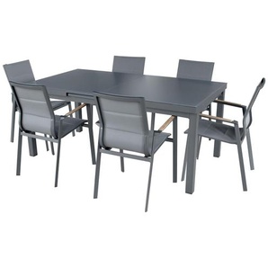 Chicago 2 Gartenmöbel Set - 6x Gartenstühle, Ausziehtisch, für 6 Personen, Aluminium, Garten Sitzgruppe, Essgruppe - bellavista / Green Spirit