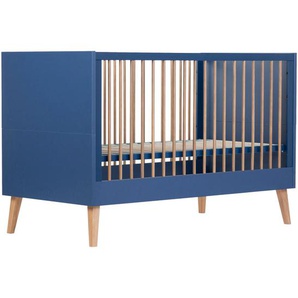 Childhome Gitterbett Bold Blue 2in1 , Natur, Weiß , Kunststoff , 145x75x90 cm , zum Juniorbett umbaubar, höhenverstellbar, Warnhinweise am Produkt , Babymöbel, Babybetten, Gitterbetten