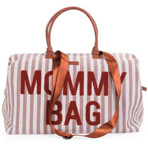 Childhome Wickeltasche Mommy Bag Terracotta Nude Streifen, Beige, Terracotta, Textil, Streifen, 55x30x40 cm, Reach, EN 71, Baby on Tour, Kinderwagen,