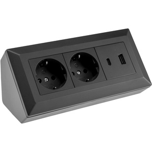 CHILITEC Steckdosenblock 23574, 2-fach, USB-A+C, 16A/250V, schwarz