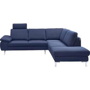 Chilliano Ecksofa, Blau, Textil, 5-Sitzer, Ottomane rechts, nicht einzeln stellbar, L-Form, 265x218 cm, Goldenes M, Emas, DIN EN ISO 9001, Typenauswahl, Fußauswahl, Lederauswahl, Stoffauswahl, Armteilvarianten, Sitzqualitäten, Rückenhöhen wählbar,