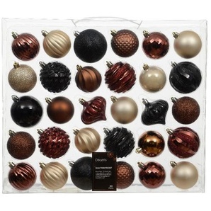 Christbaumkugel-Set, Braun, Schwarz, Gold, Goldbraun, Kunststoff, 30-teilig, 7.00x7.00x7.00 cm, Dekoration, Weihnachtsdekoration, Weihnachtsbaumschmuck, Weihnachtskugeln