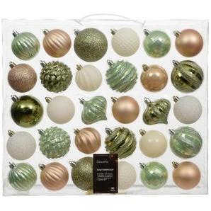 Christbaumkugel-Set, Grün, Weiß, Gold, Kunststoff, 7.00x7.00x7.00 cm, Dekoration, Weihnachtsdekoration