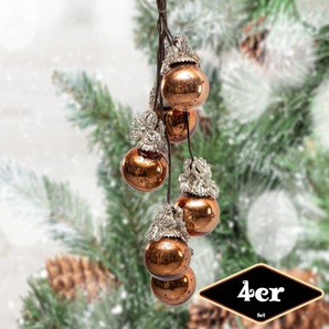 Christbaumkugelset, Rund, 4er Set | Glas, Orange, Schnur | H38,5xB7,0cm