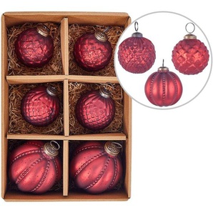 Christbaumschmuck 6er Set Rot Glas Antik-Optik ⌀ 10 cm und ⌀ 7 cm Handgemacht Baumschmuck Weihnachtskugel Christbaumkugel Glaskugel
