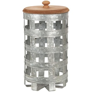 Clayre & Eef Blechdose-Aufbewahrungsbox Ø 14x26 cm Grau Holz Metall Rund Vorratsdose