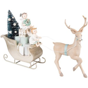 Clayre & Eef Figur Hirsch 26 cm Beige Grün Polyresin Weihnachtsdekoration