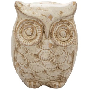 Clayre & Eef Figur Eule 17 cm Beige Keramik Wohnaccessoires