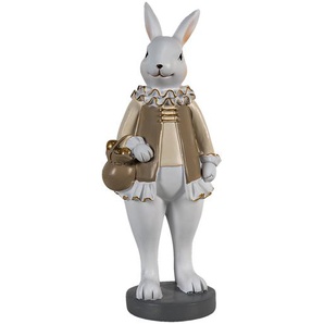 Clayre & Eef Figur Kaninchen 10x8x25 cm Beige Weiß Polyresin Wohnaccessoires