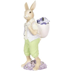 Clayre & Eef Figur Kaninchen 11x10x27 cm Beige Grün Polyresin Wohnaccessoires