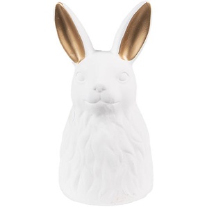Clayre & Eef Figur Kaninchen 21 cm Weiß Goldfarbig Keramik Wohnaccessoires