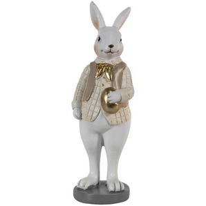 Clayre & Eef Figur Kaninchen 5x5x15 cm Beige Weiß Polyresin Wohnaccessoires