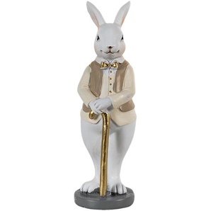 Clayre & Eef Figur Kaninchen 5x5x15 cm Beige Weiß Polyresin Wohnaccessoires