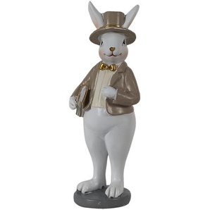 Clayre & Eef Figur Kaninchen 5x5x15 cm Beige Weiß Polyresin Wohnaccessoires