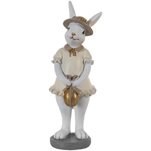 Clayre & Eef Figur Kaninchen 5x5x15 cm Weiß Beige Polyresin Wohnaccessoires