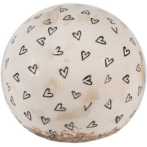 Clayre & Eef Dekoration Ball Ø 12x12 cm Beige Schwarz Keramik Herzen Wohndeko