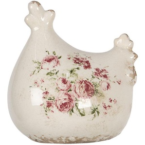 Clayre & Eef Dekoration Huhn 12x11x13 cm Beige Keramik Blumen