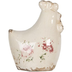 Clayre & Eef Dekoration Huhn 9x6x11 cm Beige Keramik Blumen