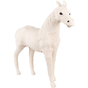 Clayre & Eef Figur Pferd 46 cm Beige Papier Eisen Textil Wohnaccessoires
