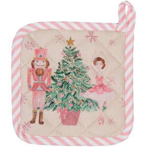 Clayre & Eef Topflappen 20x20 cm Beige Rosa Baumwolle Nussknacker Abfluss-Topflappen