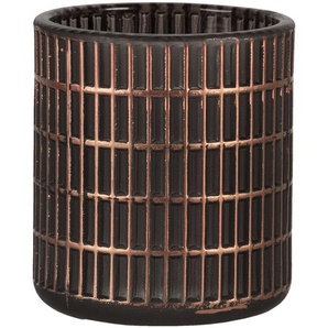 Clayre & Eef Teelichthalter Ø 8x9 cm Kupferfarbig Schwarz Glas Rund Halter für Teelicht