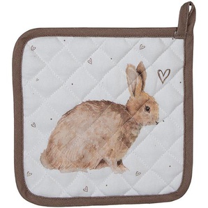 Clayre & Eef Kinder Topflappen 16x16 cm Weiß Braun Baumwolle Quadrat Kaninchen