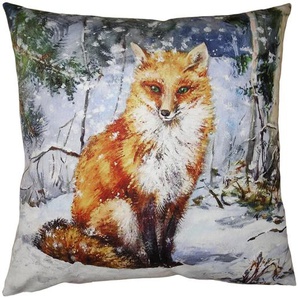 Clayre & Eef Kissenbezug 45x45 cm Braun Blau Polyester Fuchs Dekokissenbezug