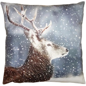 Clayre & Eef Kissenbezug 45x45 cm Braun Grau Polyester Hirsch Dekokissenbezug
