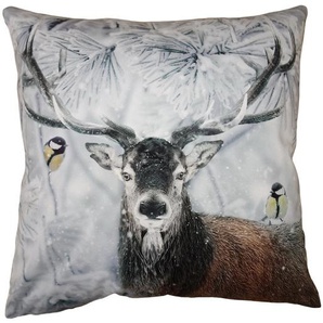 Clayre & Eef Kissenbezug 45x45 cm Braun Grau Polyester Hirsch Dekokissenbezug