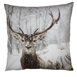 Clayre & Eef Kissenbezug 45x45 cm Braun Weiß Polyester Hirsch Dekokissenbezug