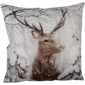 Clayre & Eef Kissenbezug 45x45 cm Braun Weiß Polyester Hirsch Dekokissenbezug