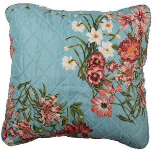 Clayre & Eef Kissenbezug 50x50 cm Blau Rosa Baumwolle Polyester Blumen Dekokissenbezug
