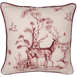 Clayre & Eef Kissenbezug 40x40 cm Weiß Rosa Baumwolle Quadrat Rentier Dekokissenbezug