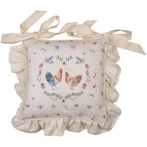 Clayre & Eef Kissenbezug für Stuhlkissen 40x40 cm Beige Blau Baumwolle Quadrat Huhn und Hahn Dekokissen