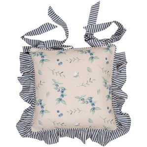 Clayre & Eef Kissenbezug für Stuhlkissen 40x40 cm Beige Baumwolle Quadrat Blaubeeren Dekokissen