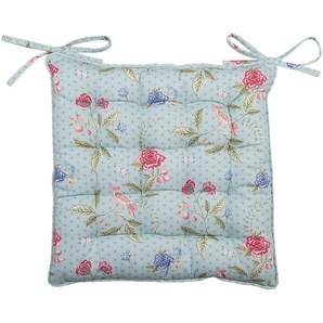 Clayre & Eef Kissenbezug für Stuhlkissen 40x40 cm Blau Grün Baumwolle Quadrat Blumen Dekokissen