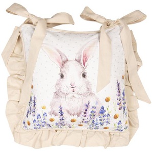Clayre & Eef Kissenbezug für Stuhlkissen 40x40 cm Weiß Violett Baumwolle Quadrat Lavendel Kaninchen Dekokissen