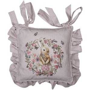 Clayre & Eef Kissenbezug für Stuhlkissen 40x40 cm Beige Rosa Baumwolle Quadrat Kaninchen Blumen Dekokissen