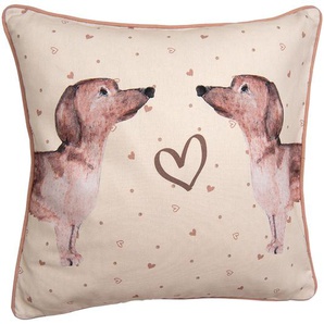 Clayre & Eef Kissenbezug 40x40 cm Beige Baumwolle Quadrat Dackel Dekokissenbezug