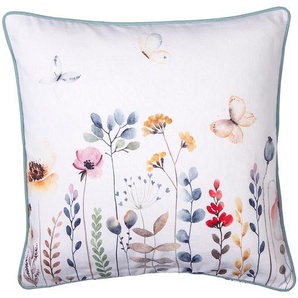 Clayre & Eef Kissenbezug 40x40 cm Weiß Grün Baumwolle Quadrat Blumen Dekokissenbezug