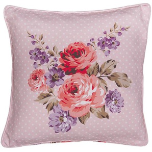 Clayre & Eef Kissenbezug 40x40 cm Rosa Violett Baumwolle Quadrat Rosen Dekokissenbezug