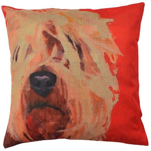 Clayre & Eef Kissenbezug 43x43 cm Braun Rot Polyester Quadrat Hund Dekokissenbezug