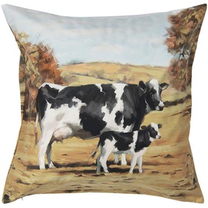 Clayre & Eef Kissenbezug 45x45 cm Braun Polyester Quadrat Kühe Dekokissenbezug