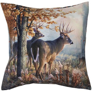 Clayre & Eef Kissenbezug 45x45 cm Braun Polyester Quadrat Rentiere Dekokissenbezug