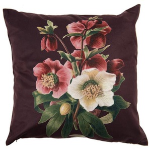 Clayre & Eef Kissenbezug 45x45 cm Braun Rot Polyester Quadrat Blumen Dekokissenbezug